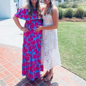 Pink and blue maxi dress
